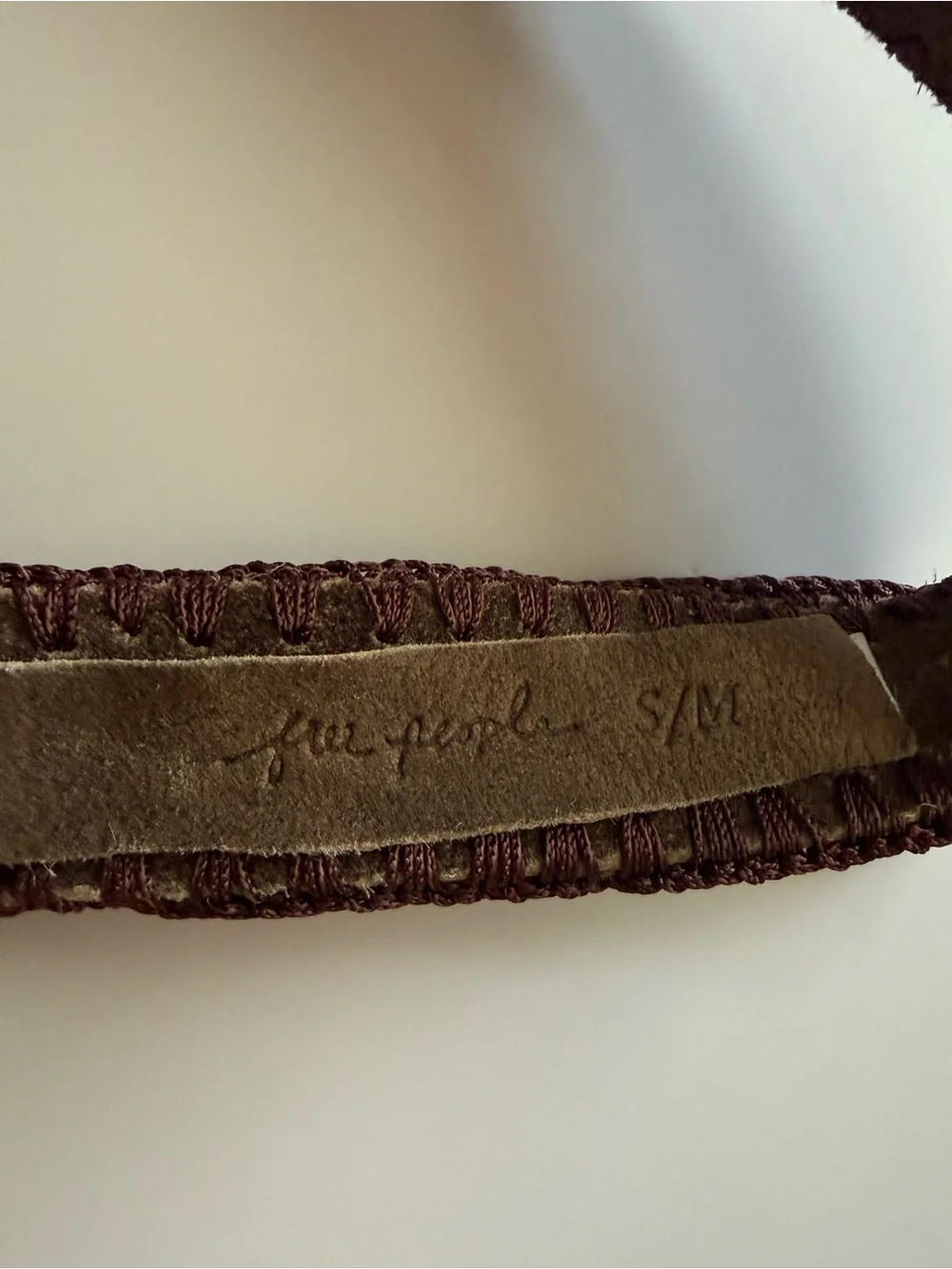 Free People Leather Suede Whipstitch Belt S/M Brown Western Boho Festival Cow Su